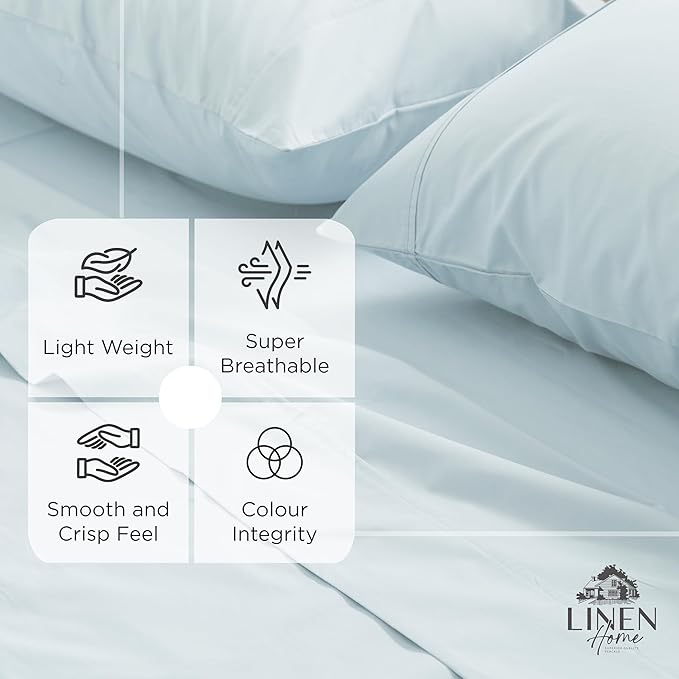 Linen Home 100% Cotton Percale Weave Fitted Sheet, Queen Size, 1 Deep Pocket - Image 3