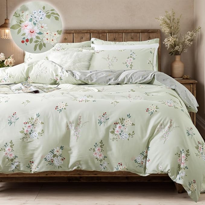 FADFAY Duvet Cover Set King/Cal King Floral Comforter Cover 100% Cotton Girls by CottonWorldSweetDream
