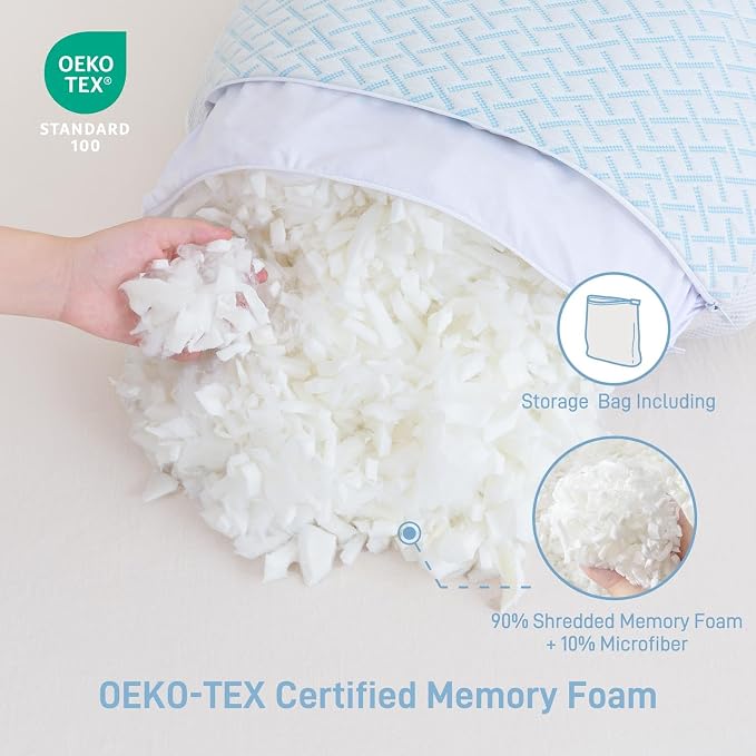 Ankwos Shredded Memory Foam Cooling Soft Bamboo Viscose Pillows Queen Size Set - Image 6