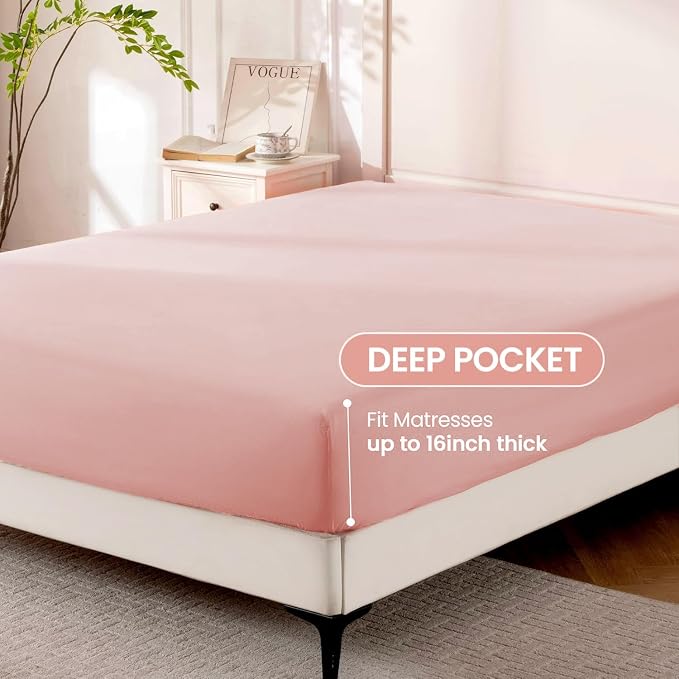 ROSE&RISY Pink Full Sheet Set, 4 Pieces Soft Bedding Full Sheet Set, Breathable - Image 4