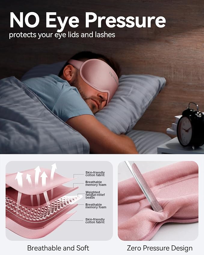 Weighted Sleep Mask for Women: 3D Contoured Blackout Eye Mask for Eyelash - Image 5