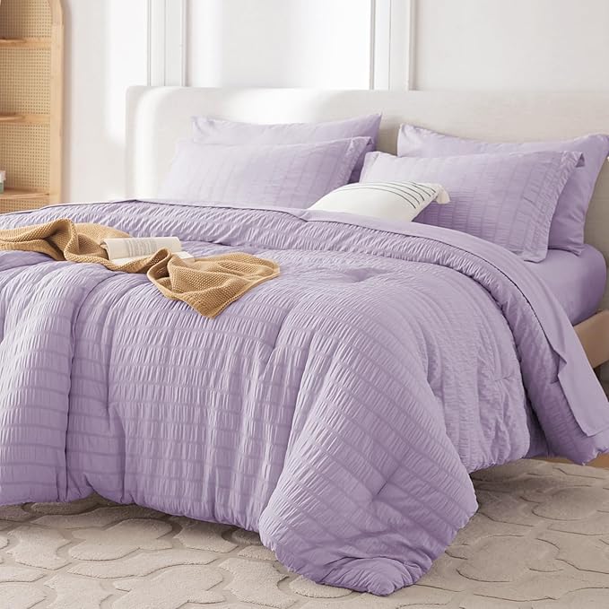 MUXHOMO 7 Pieces Queen Comforter Set, Seersucker Bed in a Bag Queen Size by MUXHOMO