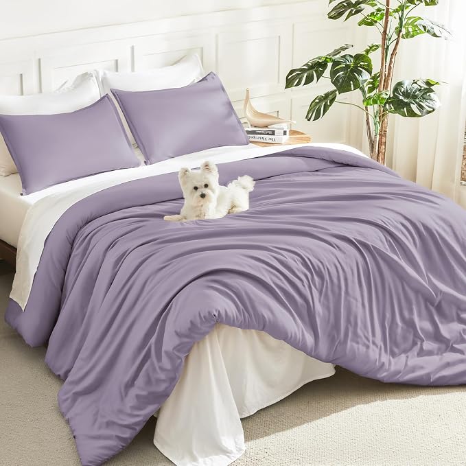 Litanika Grayish Lavender Purple Comforter Set Queen Size, 3 Pieces Lightweight by Litanika