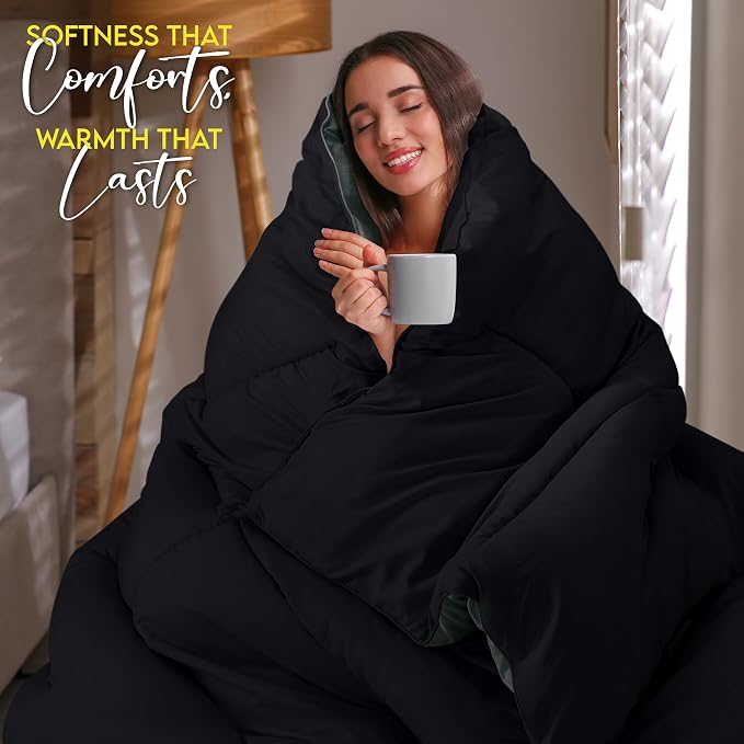 Utopia Bedding King Comforter Duvet Insert, Reversible Black/Grey Quilted - Image 4