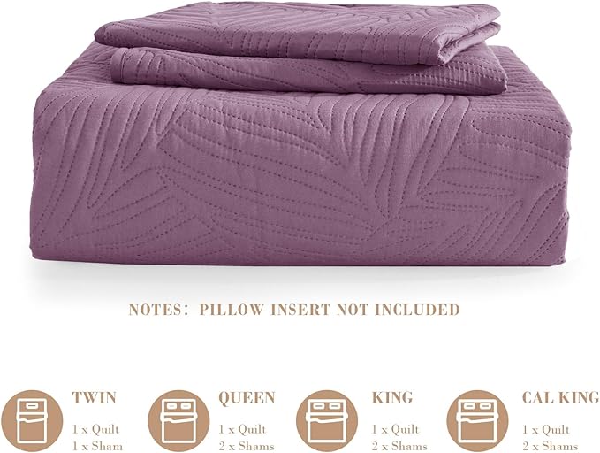 Exclusivo Mezcla King Size Quilt Bedding Set, Lightweight Dusty Lavender Quilts - Image 6