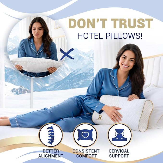 Royal Therapy Travel Memory Foam Pillow 2-Pack, Neck Pillow Bamboo Adjustable - Image 6