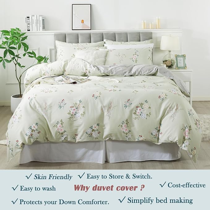 FADFAY Duvet Cover Set King/Cal King Floral Comforter Cover 100% Cotton Girls - Image 8