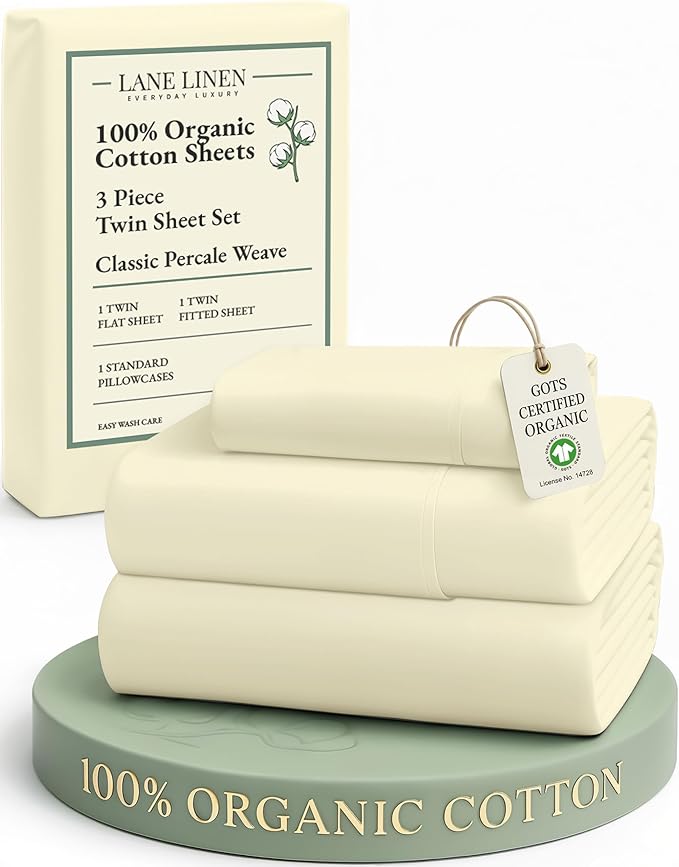 LANE LINEN 100% Organic Cotton Twin Bed Sheet Set, Comfy & Breathable Hotel by LaneLinen