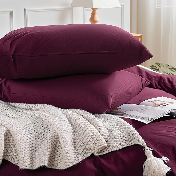 NEXHOME PRO 100% Washed Cotton Duvet Cover Twin Size, Ogranic Natural Linen - Image 5