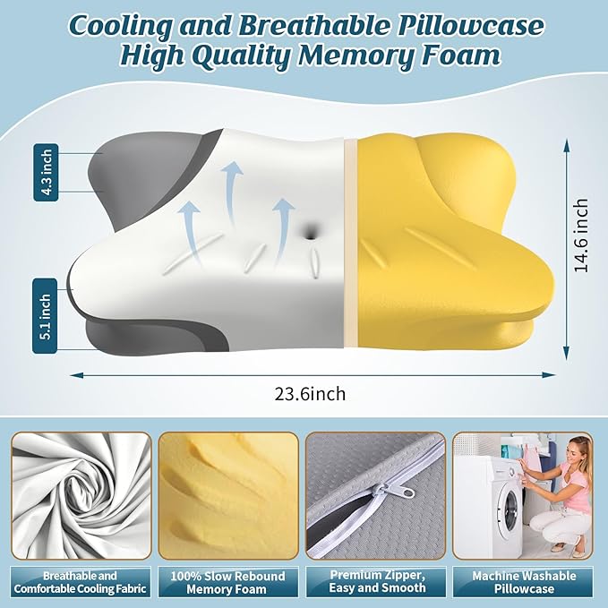Cervical Neck Pillow for Pain Relief, Bed Pillows for Sleeping, Ergonomic - Image 3
