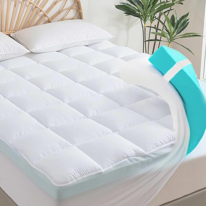 Memory Foam Mattress Topper 2inch+2inch Queen Size, Pressure-Relieving Bed by SHOUREN