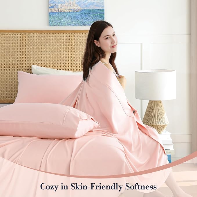 Pink King Sheet Set 4 Piece, Soft Breathable Cooling Microfiber Bed Sheets - Image 2