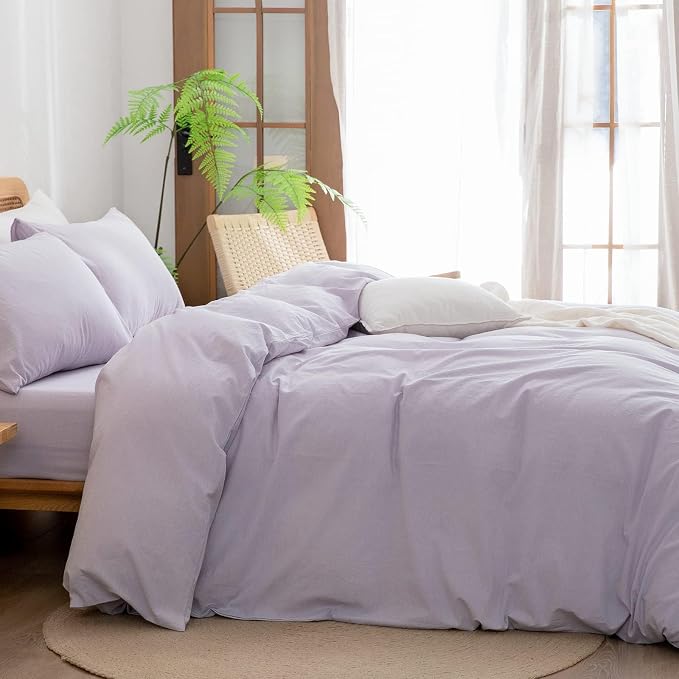 BESTOUCH Duvet Cover Set 100% Washed Cotton Linen Feel Super Soft Comfortable - Image 3