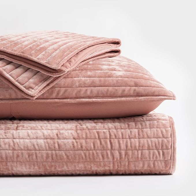EVERGRACE Velvet Quilt Set King Size, Luxurious Soft Striped Channel Bedding Set - Image 6
