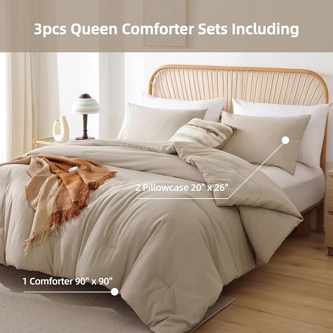 ROSGONIA Oversized Queen Comforter Light Khaki - Image 5