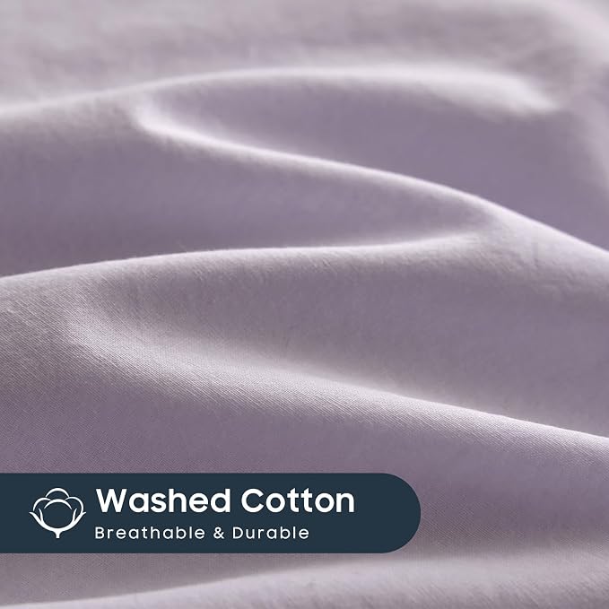 Wake In Cloud - Cotton Duvet Cover Set, Queen Size, Light Purple, 100% Washed - Image 6
