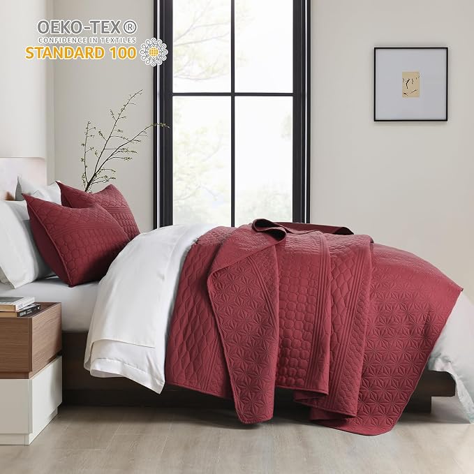 HORIMOTE HOME Burgundy Red King Size Quilt Set - Image 3