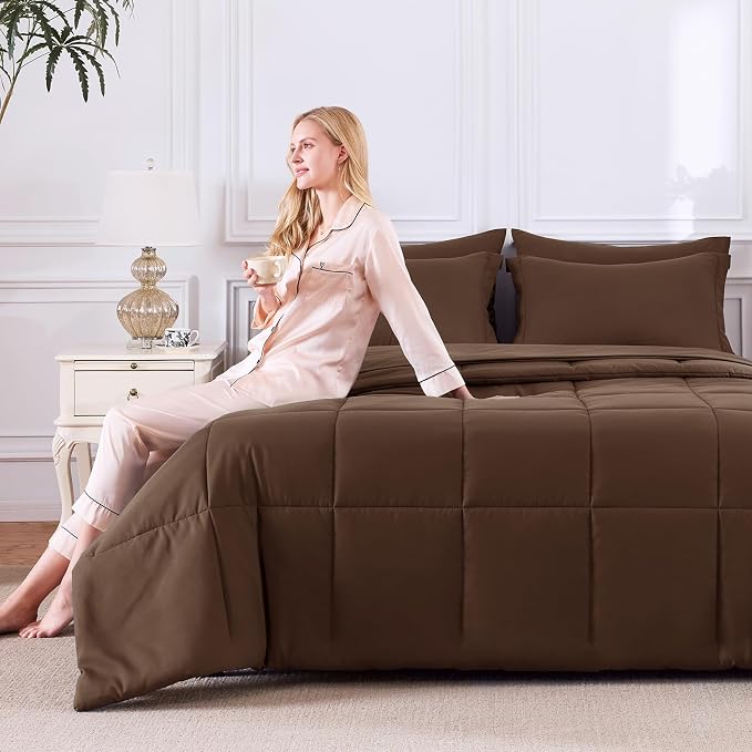 CozyLux Oversized King Comforter Sets Brown, 7 Pieces Bed in a Bag, 120x98 Box - Image 8
