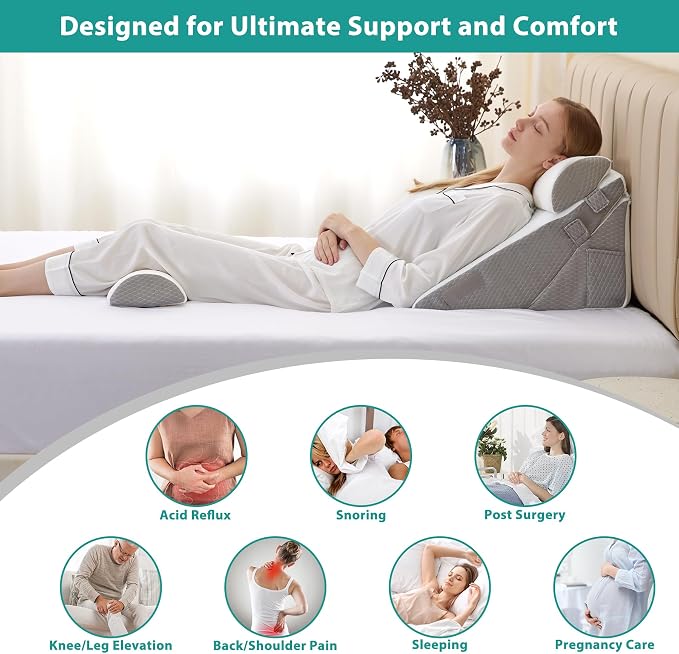 Bedluxe Adjustable 4pcs Bed Wedge Pillow Set, Memory Foam Wedge Pillows Post - Image 9