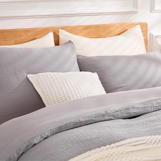 Gray Duvet Cover King, 100% Sandwashed Cotton Soft King Size Duvet Cover Set 3 - Image 2