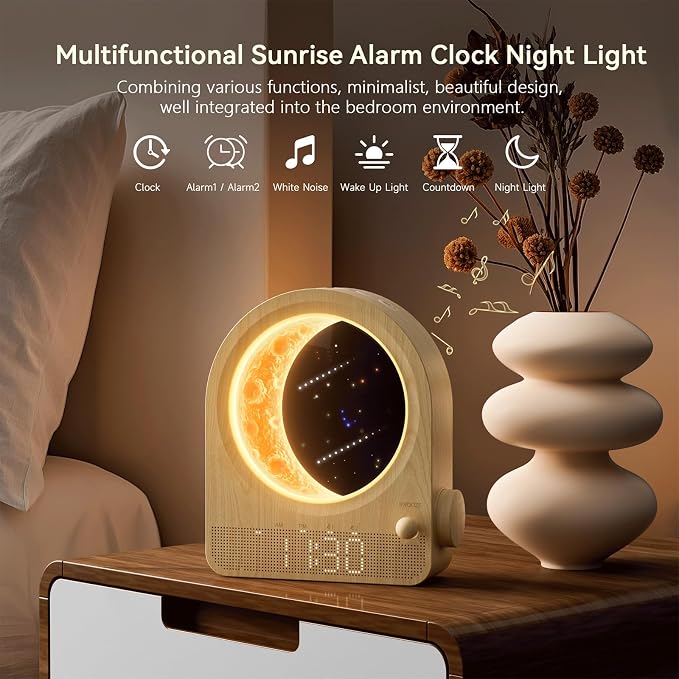 blonbar Sunrise Alarm Clocks for Bedrooms, Stepless Dimmable Moon Lamp Dual - Image 3