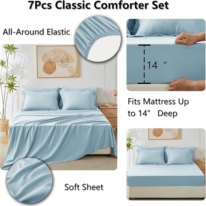 CozyLux Queen Comforter Set Light Blue - Image 5