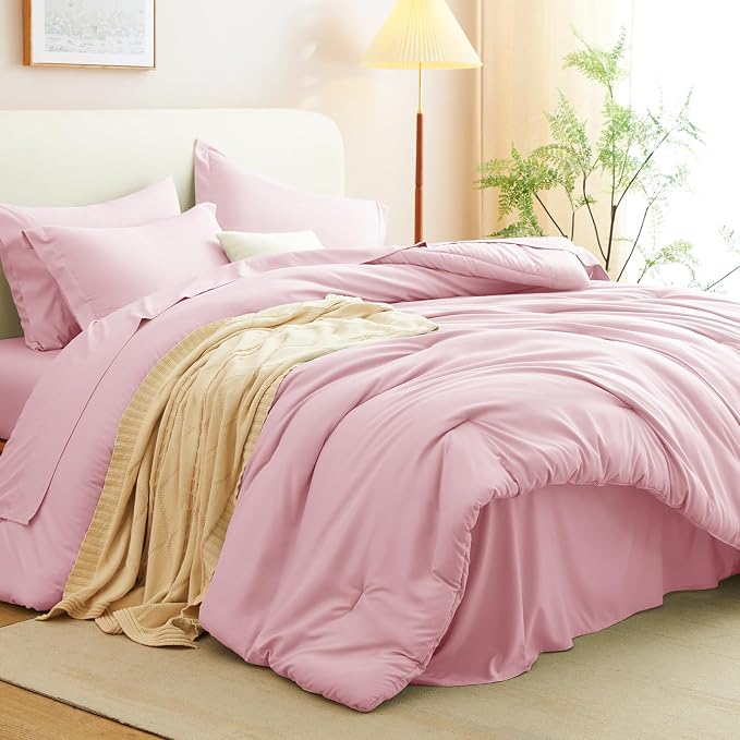 CozyLux King Size Comforter Set Pink, 7 Pieces Bed in a Bag King Comforter Set - Image 5