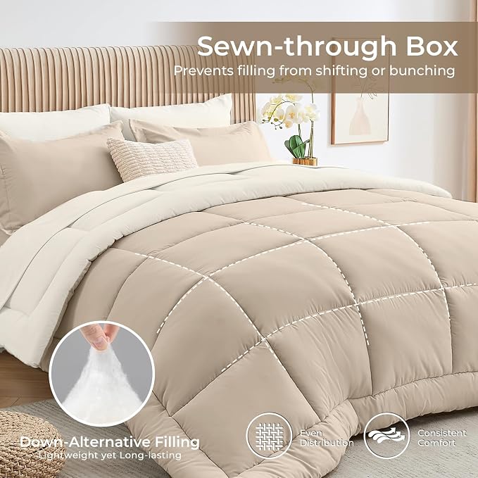 Sasttie Twin Comforter Set, 5 Pieces Reversible Bed in a Bag Twin, Complete - Image 3