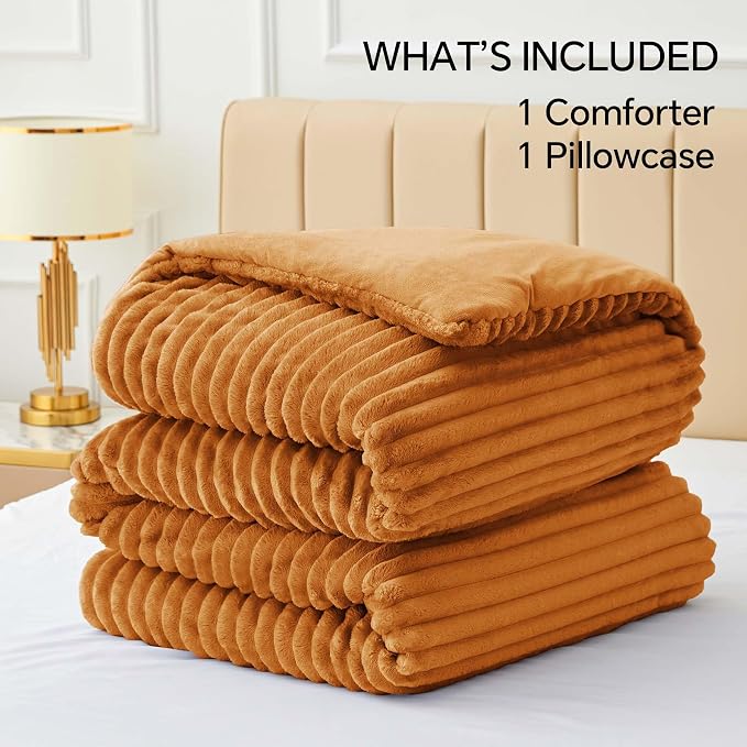 BEDELITE Fleece Twin Comforter Set -Super Soft & Warm Fluffy Rust Orange Bedding - Image 7