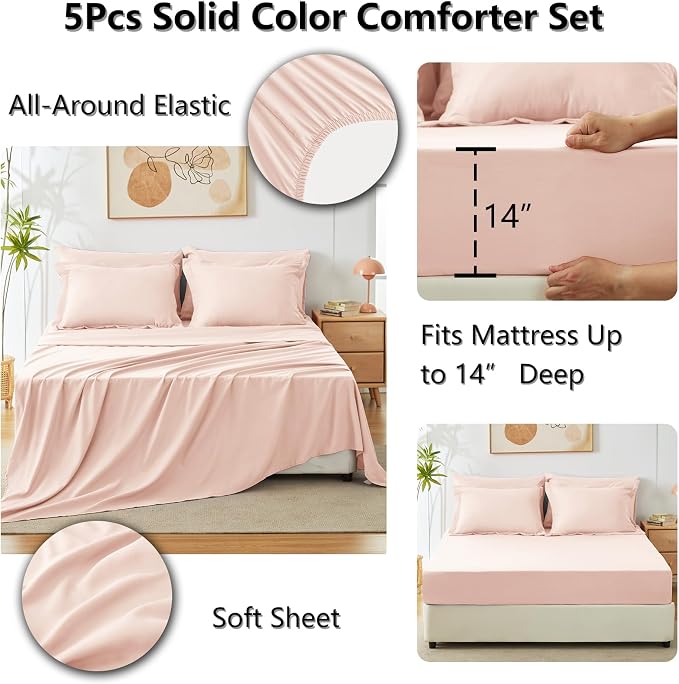 CozyLux Twin XL Comforter Set Blush Pink, 5 Pieces Bed in a Bag Twin Extra Long - Image 7