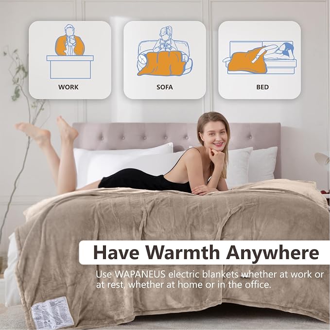 Wapaneus Electric Blanket 62”x84” Flannel Heated Blanket Twin Size - Image 4