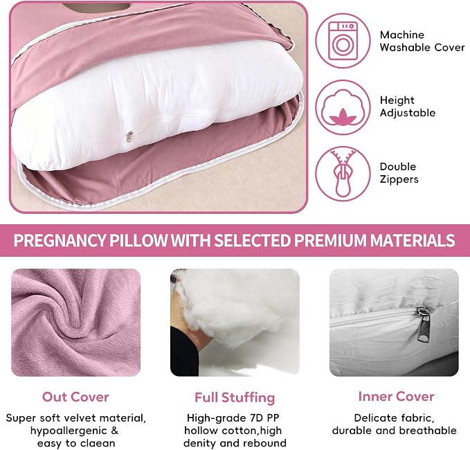 U-Shaped Pregnancy Pillow for Sleeping, Full Body Support for Back, HIPS & - Image 4