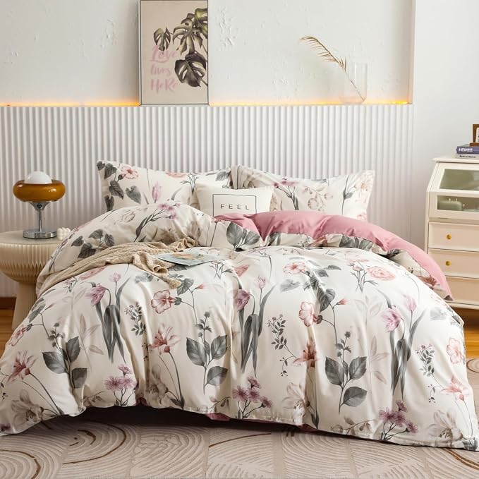 OAITE Duvet Cover Set King Size Floral Pattern 600 Thread Count Ultra Soft 100% by OAITE