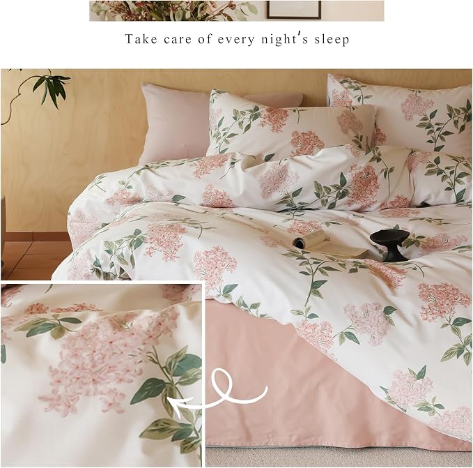 MKXI Flower Duvet Cover Girl Duvet Cover Full Pink Lilac Floral White Print - Image 6