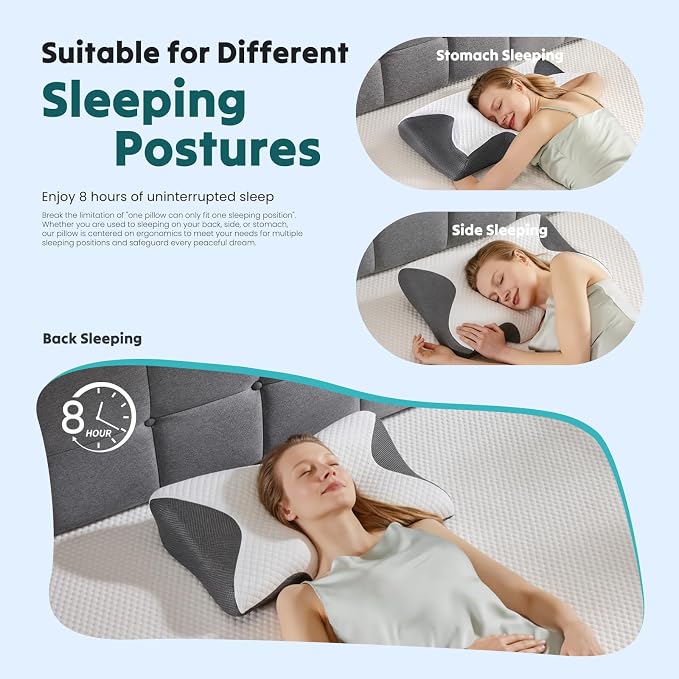 DUMOS Cervical Neck Pillow for Sleeping, Cooling Ergonomic Memory Foam Pillow - Image 7