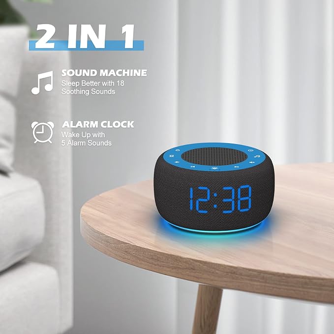 Buffbee Sound Machine & Alarm Clock 2-in-1, 0-100% Clock Face Brightness - Image 2