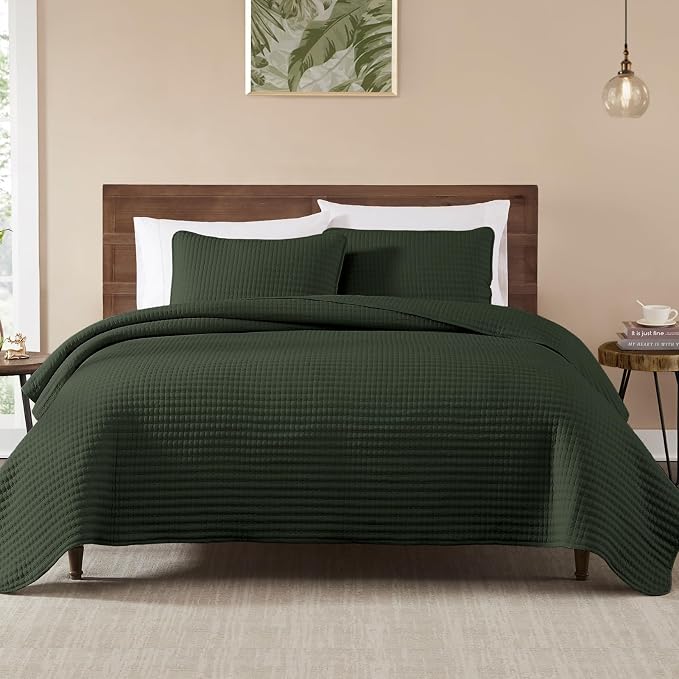 WRENSONGE Queen Quilt-3 Pieces Lightweight Bedspreads Dark Green Queen Size - Image 7