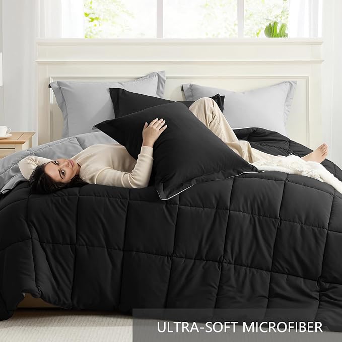 Homelike Moment Oversized Queen Comforter Set Black, Lightweight Reversible - Image 5
