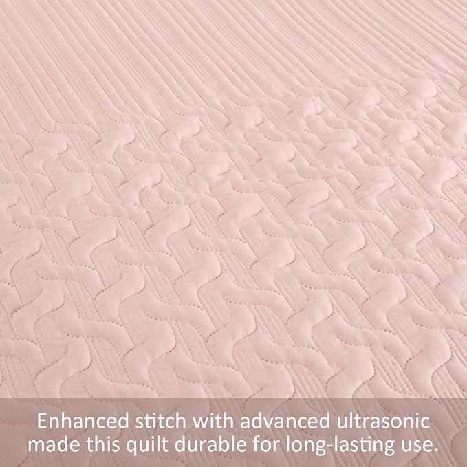 Yiran Blush Pink Quilt Set Queen Size, 3 Piece Reversible Bedspreads Bedding Set - Image 5