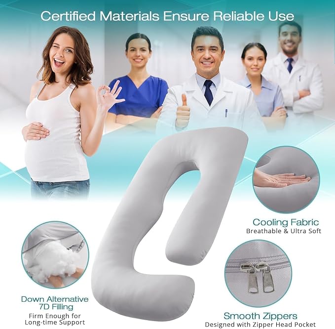 Sasttie Pregnancy Pillows for Sleeping, Jumbo U Shaped Cooling Full Body Pillow - Image 3