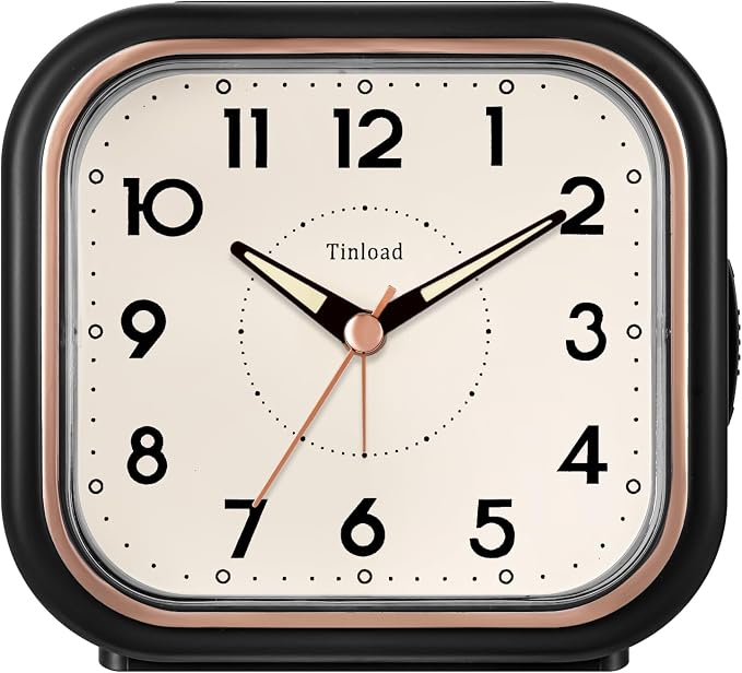 Tinload 4.3" Vintage Retro Analog Alarm Clock, Super Silent Non Ticking Clock by Tinload