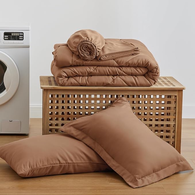 Love's cabin Twin Comforter Set Mocha Mousse, 5 Pieces Twin Bed in a Bag - Image 9