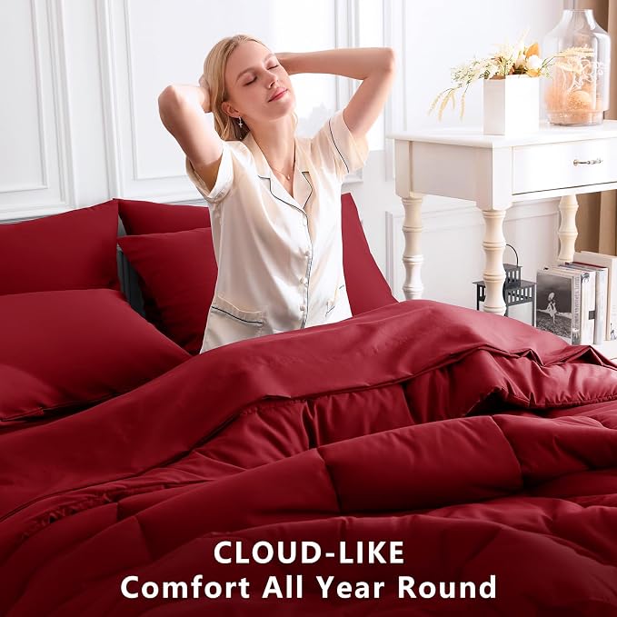 CozyLux Full Size Comforter Sets Dark Red, 7 Pieces Bed in a Bag, All Season - Image 4
