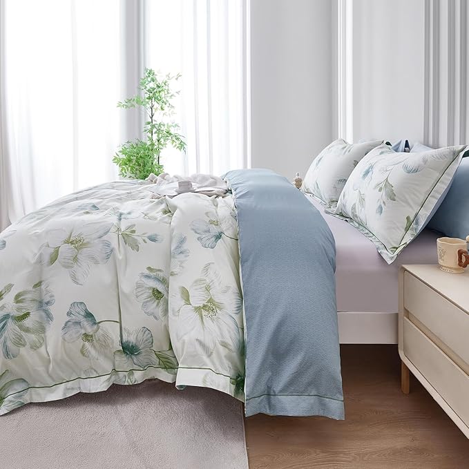 OAITE Duvet Cover Set Twin Size Floral Pattern 500 Thread Count Ultra Soft 100% - Image 5