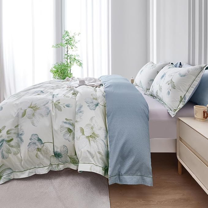 OAITE Duvet Cover Set King Size Floral Pattern 500 Thread Count Ultra Soft 100% - Image 5