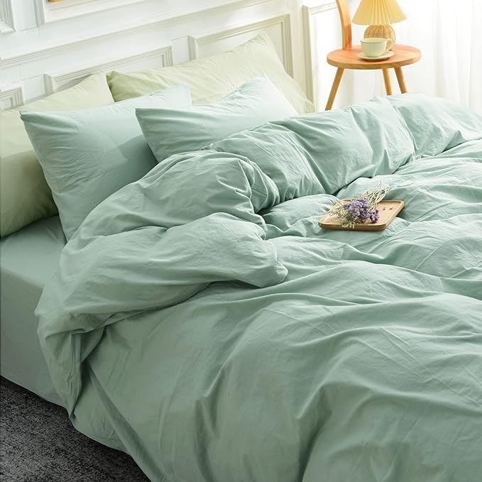 NEXHOME PRO Green Duvet Cover Set Oversized Queen 98"x98" Linen Feel Textured by NEXHOMEPRO