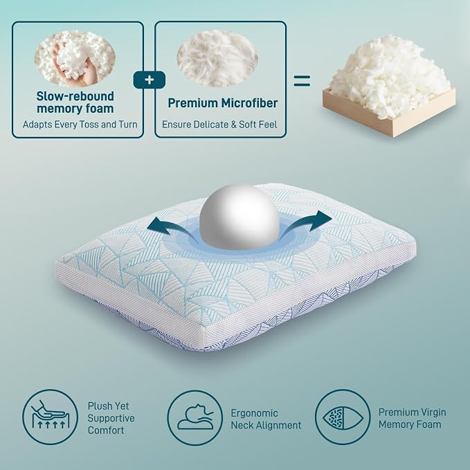 Cotelovo Shredded Memory Foam Cooling Soft Bamboo Viscose Pillow Adjustable - Image 6
