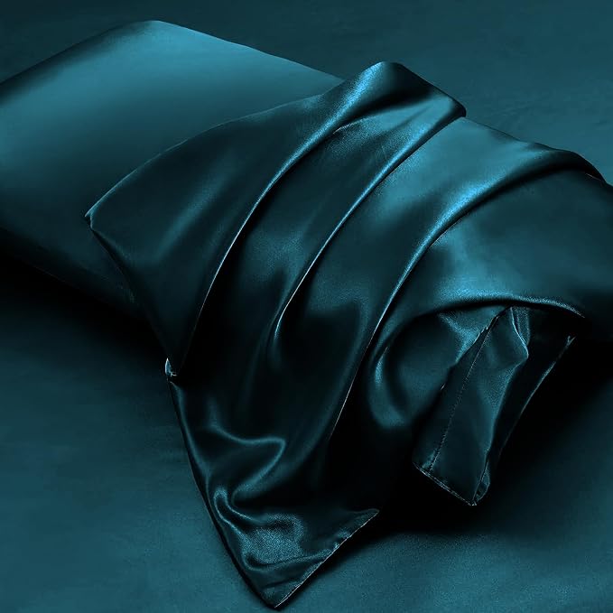 Aormenzy Satin Pillow Cases for Women Queen Size Set of 2, Dark Teal Satin - Image 3