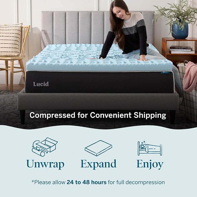 LUCID 3 Inch Gel Memory Foam Mattress Topper, Queen size – 5 Zones – Cooling - Image 5