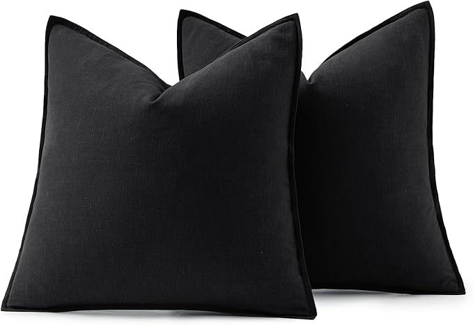 MIULEE Decorative Linen Euro Sham Pillow Covers 24x24 Black ​Boho Farmhouse​ - Image 6